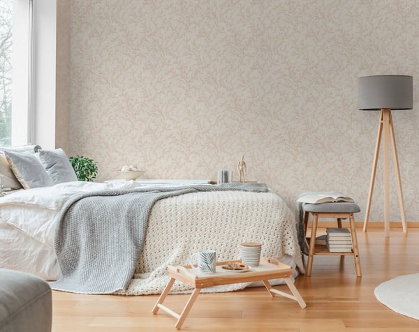 Natur tapet Profhome 790901-GU varmt stemplet ikke-vævet tapet lidt tekstureret blomster mat beige creme lysebrun 5,33 m2
