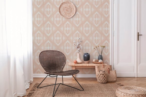 Retro tapet Profhome 395315-GU varmt stemplet ikke-vævet tapet lidt tekstureret geometriske mat beige creme 4,5 m2
