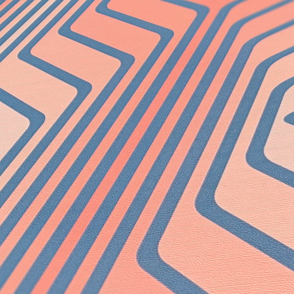 Retro tapet Profhome 395322-GU varmt stemplet ikke-vævet tapet lidt tekstureret geometriske mat blå  beige rød pastel orange azurblå 4,5 m2