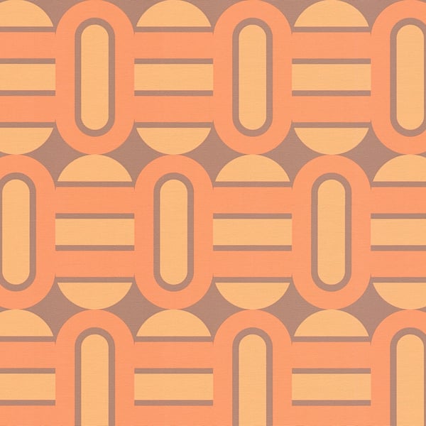 Retro tapet Profhome 395362-GU varmt stemplet ikke-vævet tapet lidt tekstureret geometriske mat brun  orange safran gul 4,5 m2