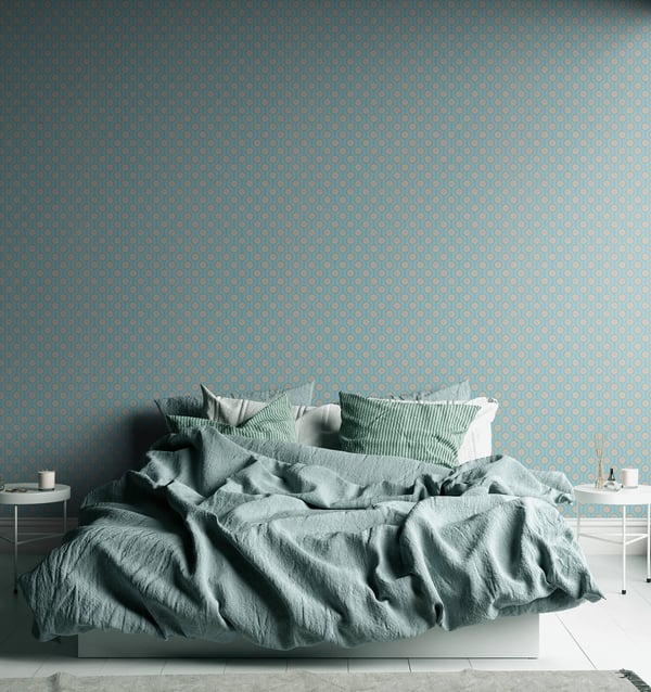Retro tapet Profhome 395374-GU varmt stemplet ikke-vævet tapet lidt tekstureret geometriske mat turkis pastel turkis mynte grøn beige 4,5 m2