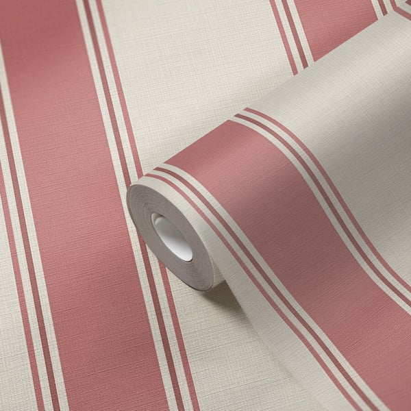 Stripes tapet Profhome 399831-GU varmt stemplet ikke-vævet tapet lidt tekstureret traditionel mat fløde rød rødbrun 5,33 m2