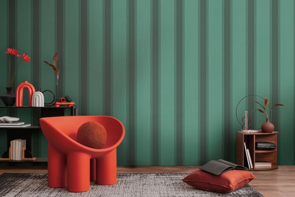 Stripes tapet Profhome 399834-GU varmt stemplet ikke-vævet tapet lidt tekstureret traditionel mat grøn antracit sort grå patina grøn 5,33 m2
