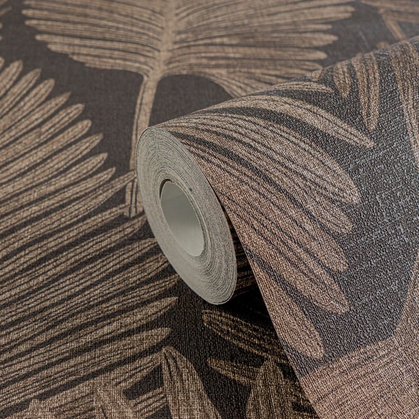 Natur tapet Profhome 786736-GU varmt stemplet ikke-vævet tapet tekstureret blomster og metalliske højdepunkter antracit sort brun bronze 5,33 m2