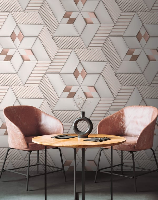 Foto tapet Profhome 391782-GU varmt stemplet ikke-vævet tapet glat geometriske mat hvid creme bronze 1,59 m x 2,8 m