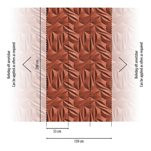 Foto tapet Profhome 391793-GU varmt stemplet ikke-vævet tapet glat 3D mat rød rødbrun hvid 1,59 m x 2,8 m