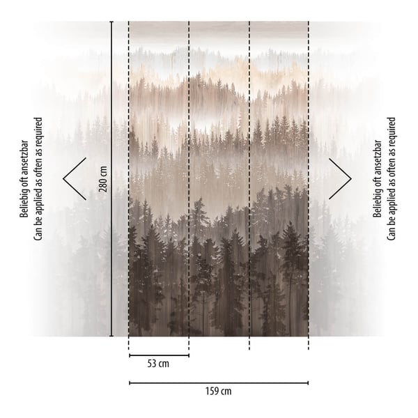 Foto tapet Profhome 391812-GU varmt stemplet ikke-vævet tapet glat skov mat brun  beige grå creme 1,59 m x 2,8 m