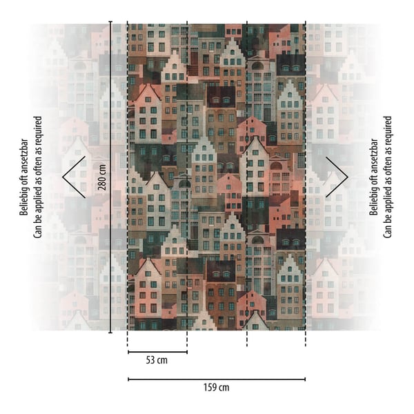 Foto tapet Profhome 391822-GU varmt stemplet ikke-vævet tapet glat grafisk mat flerfarvede pastel blå lyserød beige grå 1,59 m x 2,8 m
