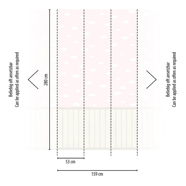 Foto tapet Profhome 398163-GU varmt stemplet ikke-vævet tapet lidt tekstureret børnetapet mat lyserød lys pink creme lysegrå 1,59 m x 2,8 m
