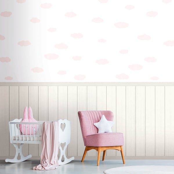 Fototapet Profhome 398164-GU heta präglade non-woven tapet lätt texturerad barn tapet matt vit ljus rosa grädde ljus grå 1,59 m x 2,8 m