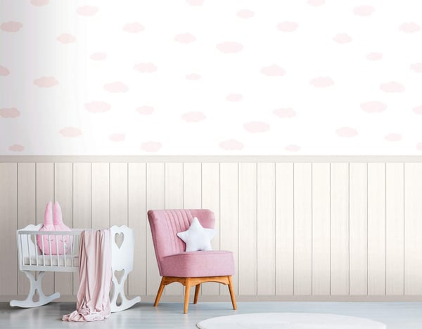 Foto tapet Profhome 398164-GU varmt stemplet ikke-vævet tapet lidt tekstureret børnetapet mat hvid lys pink creme lysegrå 1,59 m x 2,8 m