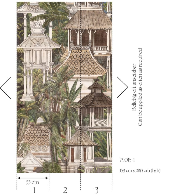 Foto tapet Profhome 790151-GU varmt stemplet ikke-vævet tapet lidt tekstureret asiatisk mat brun  grøn grå beige creme 1,59 m x 2,8 m