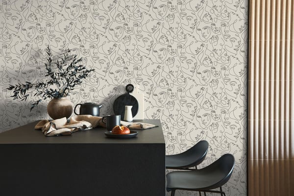 Grafisk tapet Profhome 791721-GU varmt stemplet ikke-vævet tapet tekstureret designtapet mat hvid sort 5,33 m2