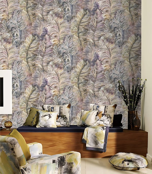 Tapet grafisk Profhome 822205 prægede blank farve violet støvet pink gyldengul sølv 5,33 m2