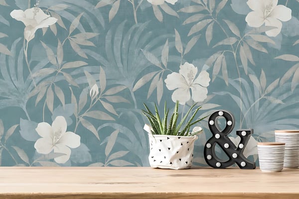 Ikke-vævet tapet jungle Profhome 380285-gu lidt tekstureret mat färg beige blå 5,33 m2