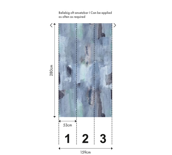 Foto tapet Profhome 782072-GU ikke-vævet tapet glat aquarelle stil mat blå due blå grå grøn 1,59 m x 2,8 m