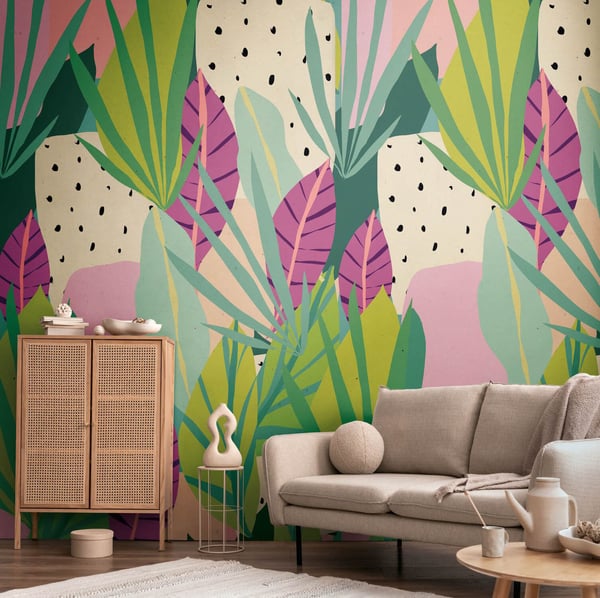 Valokuvatapetti Profhome 782081-GU kuitutapetti sileä graafinen mat turkoosi vihreä beige purppura 1,59 m x 2,8 m