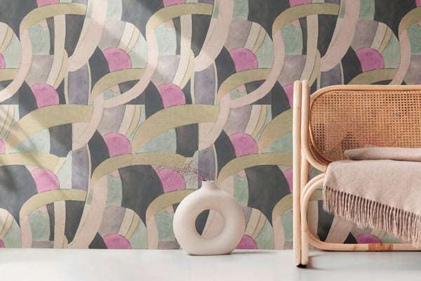 Grafisk tapet Profhome 782142-GU varmt stemplet ikke-vævet tapet glat abstrakt mat beige antracit lyserød pastel blå 5,33 m2