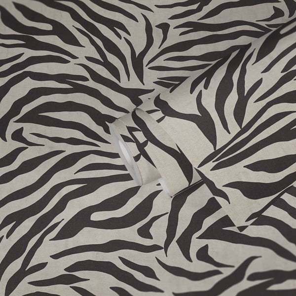 Djur mönster tapeter Profhome 782171-GU heta präglade non-woven tapet slät zebra mönster matt vit svart 5,33 m2