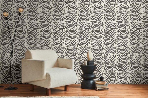 Djur mönster tapeter Profhome 782171-GU heta präglade non-woven tapet slät zebra mönster matt vit svart 5,33 m2