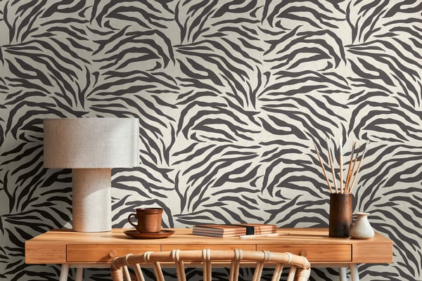 Djur mönster tapeter Profhome 782171-GU heta präglade non-woven tapet slät zebra mönster matt vit svart 5,33 m2