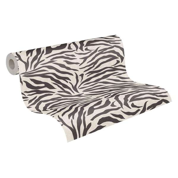 Djur mönster tapeter Profhome 782171-GU heta präglade non-woven tapet slät zebra mönster matt vit svart 5,33 m2