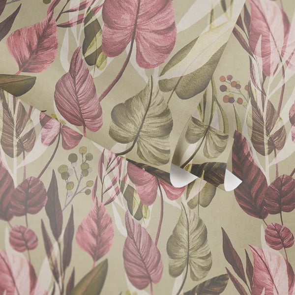 Natur tapet Profhome 782192-GU varmt stemplet ikke-vævet tapet glat blomster mat olive lyserød oliven brun creme 5,33 m2