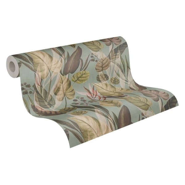 Natur tapet Profhome 782193-GU varmt stemplet ikke-vævet tapet glat blomster mat grå lysegrøn pastel violet brun beige 5,33 m2