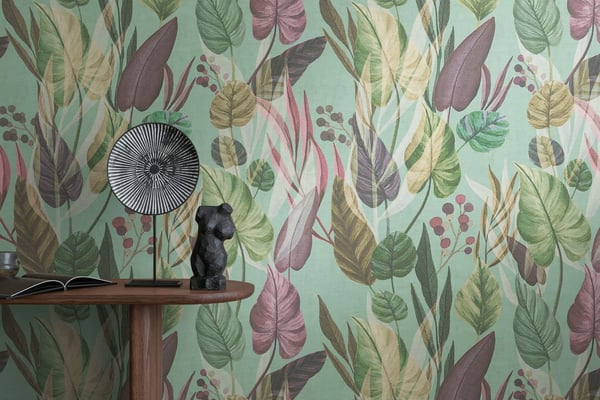 Natur tapet Profhome 782194-GU varmt stemplet ikke-vævet tapet glat blomster mat turkis violet grøn beige brun 5,33 m2