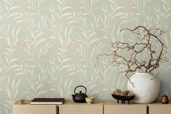Natur tapet Profhome 782221-GU varmt stemplet ikke-vævet tapet glat blomster mat olive pastelgrøn creme lyserød 5,33 m2