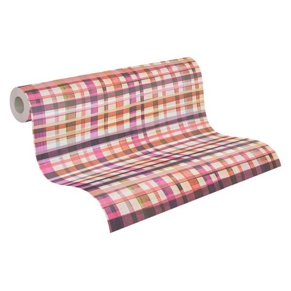 Grafisk tapet Profhome 782241-GU varmt stemplet ikke-vævet tapet glat ternet mat fløde fuchsia orange brun purpur 5,33 m2