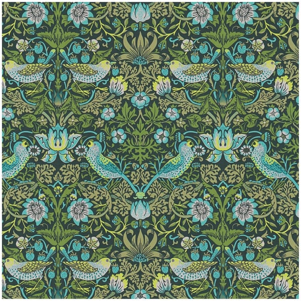 Tapet med fåglar Profhome 390561-GU non-woven tapet slät blomster matt grön turkos blå antracit oliv grön 5,33 m2 Tapet med fåglar Profhome 390561-GU non-woven tapet slät blomster matt grön turkos blå antracit oliv grön 5,33 m2
