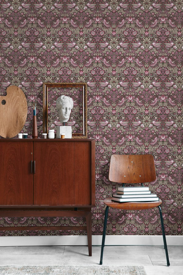 Tapet med fåglar Profhome 390562-GU non-woven tapet slät blomster matt violett brun beige röd violett 5,33 m2
