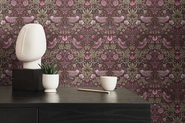 Tapet med fåglar Profhome 390562-GU non-woven tapet slät blomster matt violett brun beige röd violett 5,33 m2