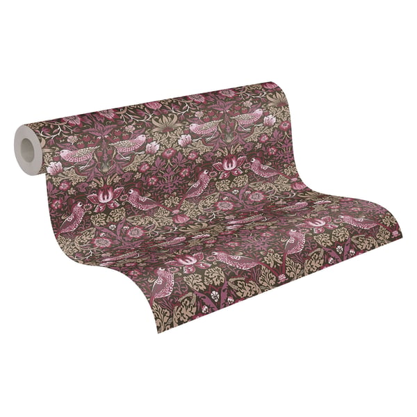 Tapet med fåglar Profhome 390562-GU non-woven tapet slät blomster matt violett brun beige röd violett 5,33 m2