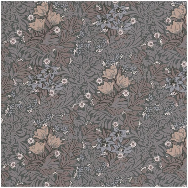 Blomstret tapet Profhome 390573-GU ikke-vævet tapet glat blomster mat grå mørkegrå hvid beige brun 5,33 m2