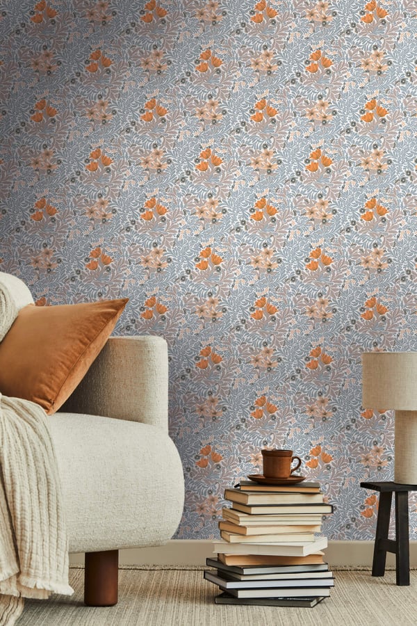 Kukkatapetti Profhome 390574-GU kuitutapetti sileä kukikas mat harmaa oranssinkeltainen valkoinen beige ruskea 5,33 m2