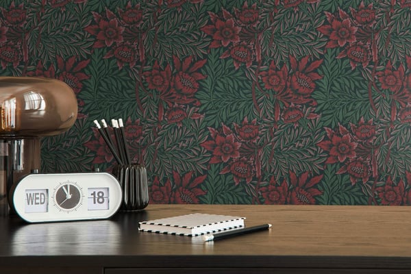 Blomstret tapet Profhome 390581-GU ikke-vævet tapet glat blomster mat sort grøn brunrød støvet pink 5,33 m2