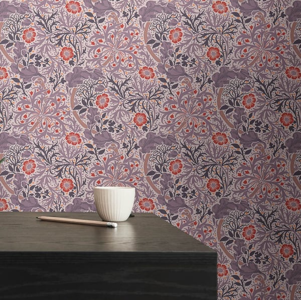 Kukkatapetti Profhome 390592-GU kuitutapetti sileä kukikas mat syreeni pastelli violetti pinkii oranssinpunainen 5,33 m2