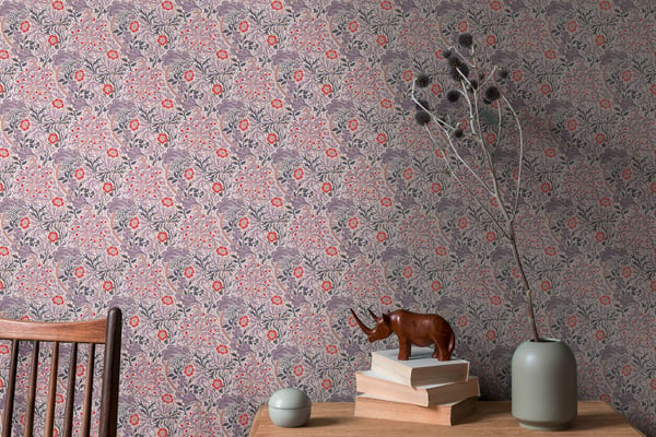 Kukkatapetti Profhome 390592-GU kuitutapetti sileä kukikas mat syreeni pastelli violetti pinkii oranssinpunainen 5,33 m2