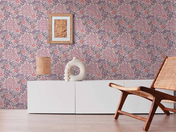 Kukkatapetti Profhome 390592-GU kuitutapetti sileä kukikas mat syreeni pastelli violetti pinkii oranssinpunainen 5,33 m2