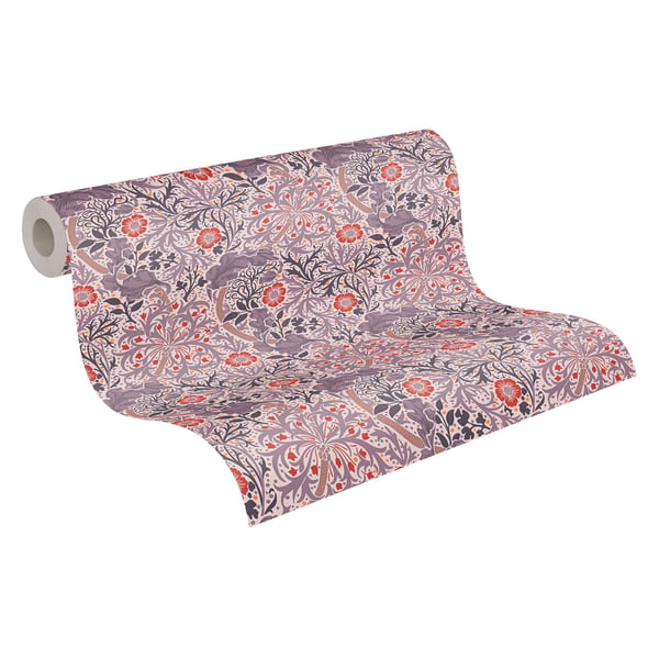 Kukkatapetti Profhome 390592-GU kuitutapetti sileä kukikas mat syreeni pastelli violetti pinkii oranssinpunainen 5,33 m2
