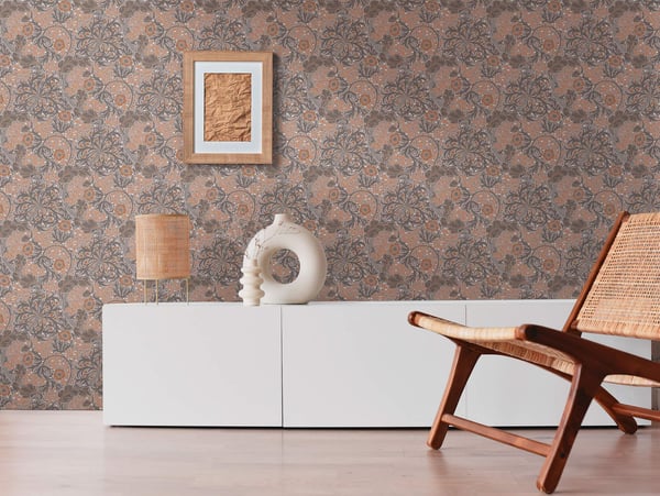 Blomstret tapet Profhome 390593-GU ikke-vævet tapet glat blomster mat brun  orange brun hvid beige grå 5,33 m2
