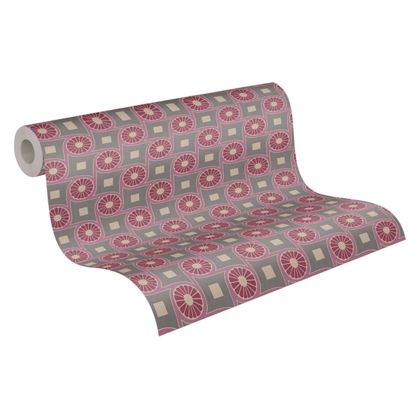 Retro tapetti Profhome 390602-GU kuitutapetti sileä geometrinen mat harmaa viininpunainen beige harmaa purppura 5,33 m2