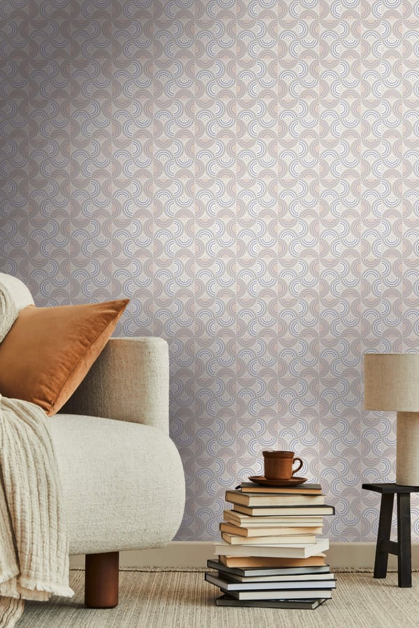 Retro tapetti Profhome 390612-GU kuitutapetti sileä geometrinen mat kerma harmaa beige sininen harmaa pastelli oranssi 5,33 m2