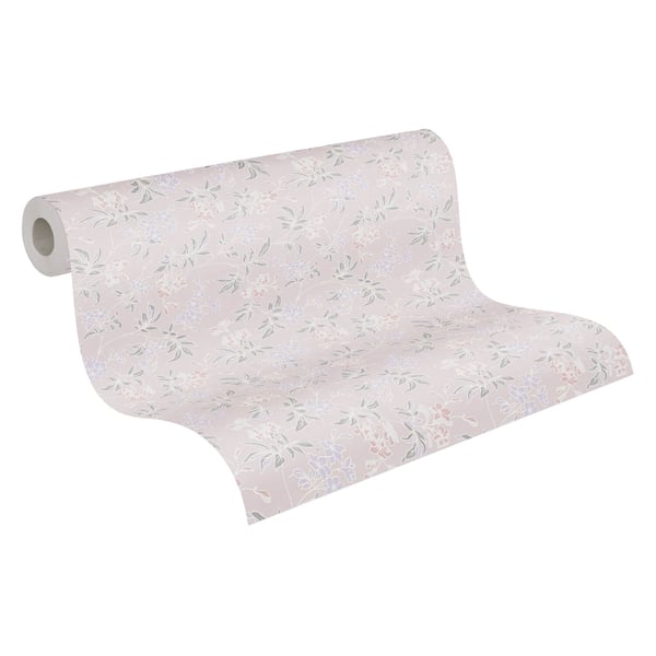 Blomstret tapet Profhome 390633-GU ikke-vævet tapet glat blomster mat grå pastel violet hvid støvet pink 5,33 m2