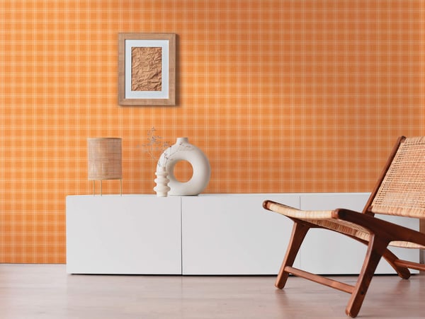 Grafisk tapet Profhome 390642-GU non-woven tapet slät rutigt mönster matt orange vit pastell gul 5,33 m2