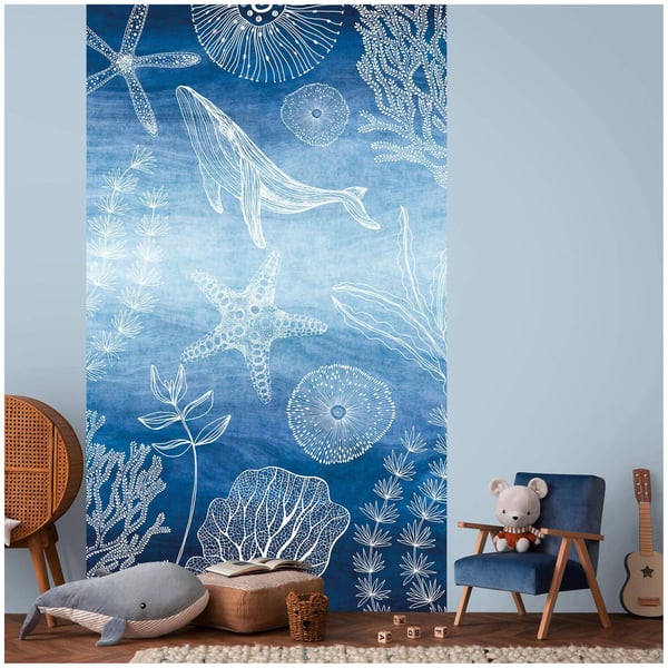 Fototapet Profhome 770601-GU non-woven tapet slät barn tapet matt blå safir blå vit 1,59 m x 2,8 m