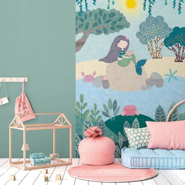 Valokuvatapetti Profhome 770671-GU kuitutapetti sileä lapset tapetti mat sininen pastelli turkoosi vihreä ruskea beige 1,59 m x 2,8 m Valokuvatapetti Profhome 770671-GU kuitutapetti sileä lapset tapetti mat sininen pastelli turkoosi vihreä ruskea beige 1,59 m x 2,8 m