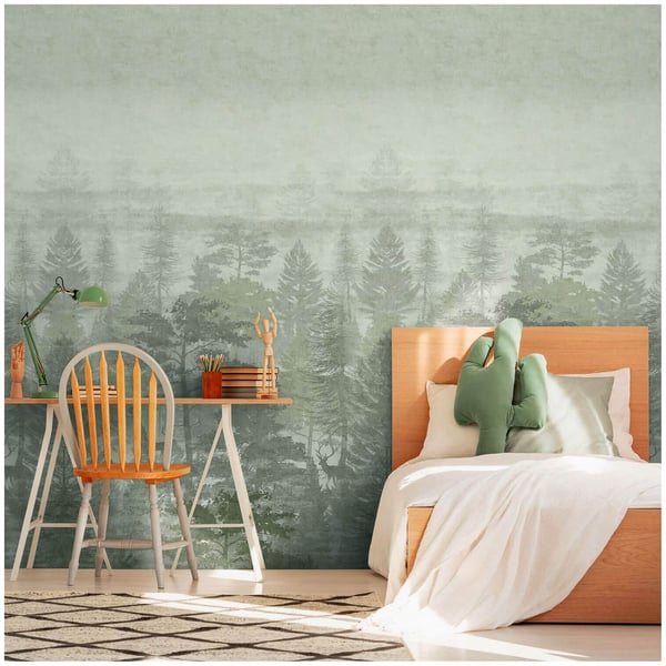 Foto tapet Profhome 770691-GU ikke-vævet tapet glat skov mat grøn olivengrøn pastelgrøn 1,59 m x 2,8 m